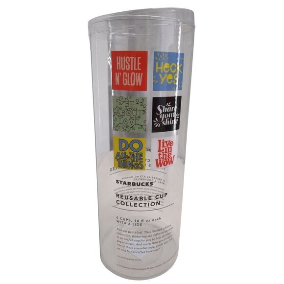 Starbucks Reusable Cup Collection Set of 6 2017 16 oz Plastic With Lids - Picture 3 of 3